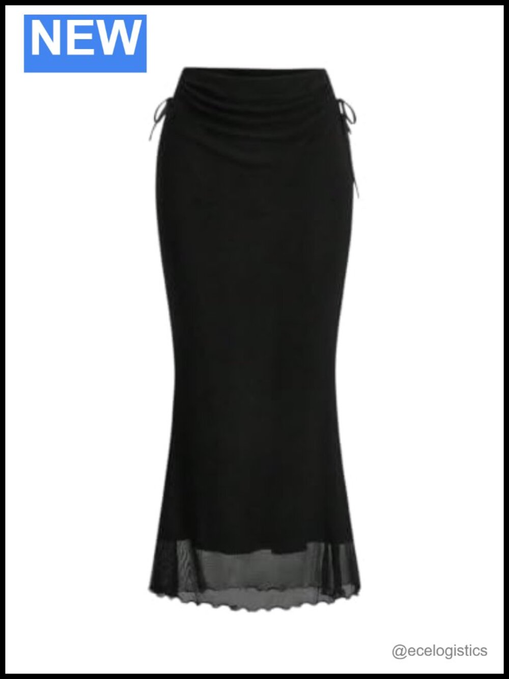 Mesh Tie Side Ruched Elastic Waist Long Skirt Bodycon Fishtail